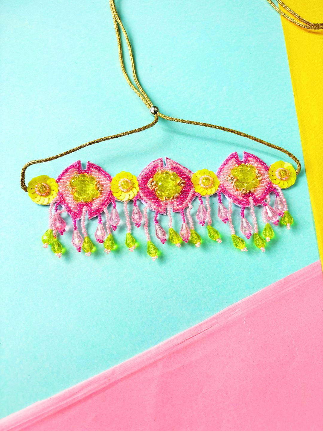 Priety Floral Bridal Jewellery Set (Pink and Yellow)