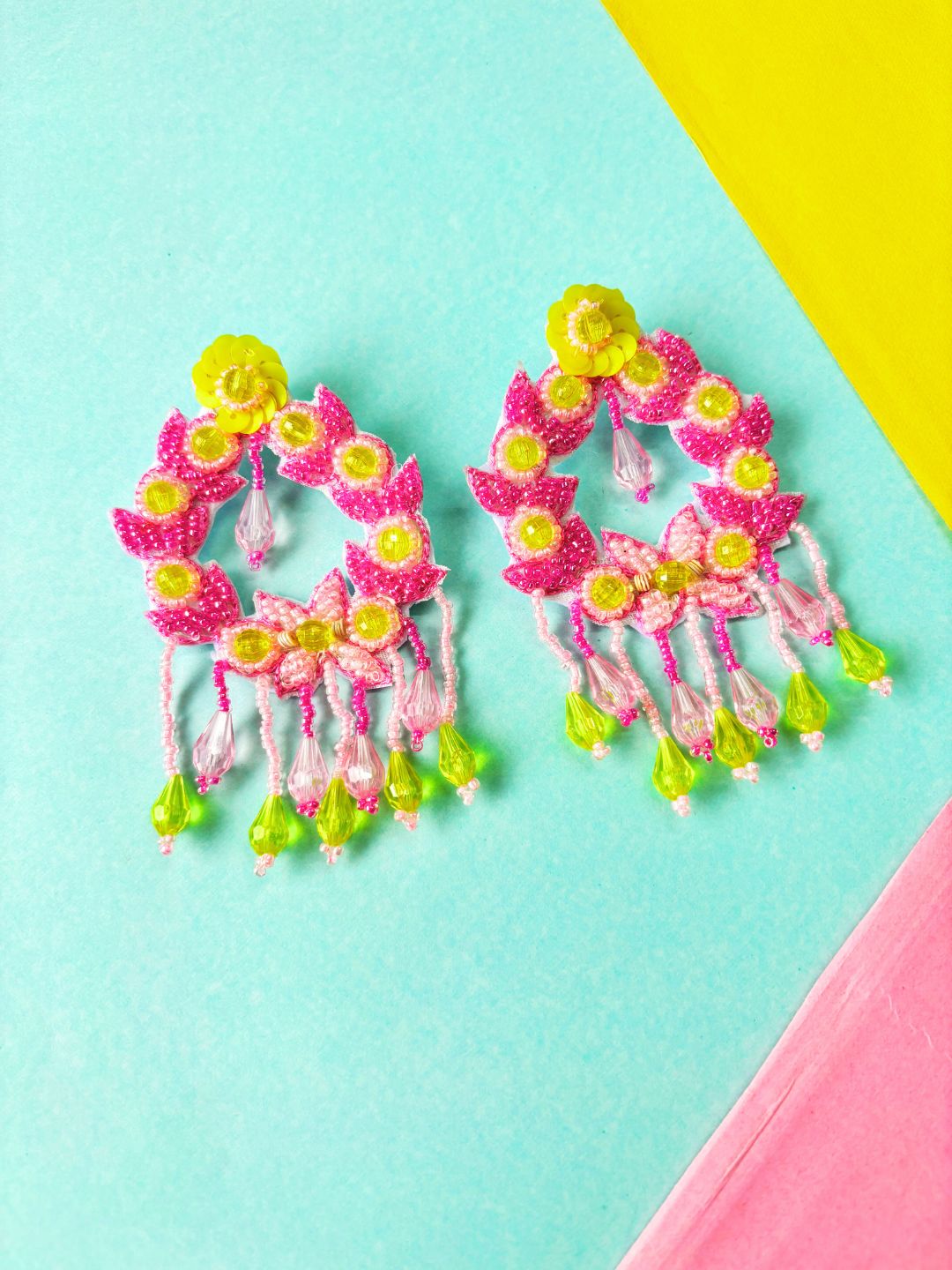 Priety Floral Bridal Jewellery Set (Pink and Yellow)