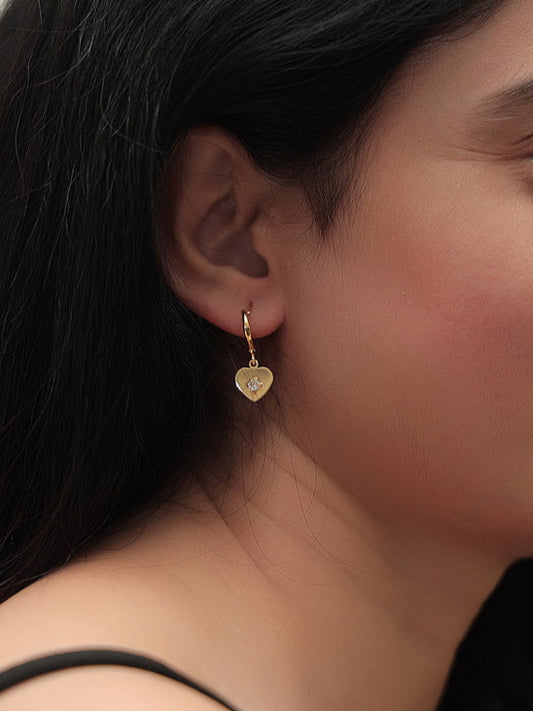 Heart-shaped AD Drop Earrings (Gold)