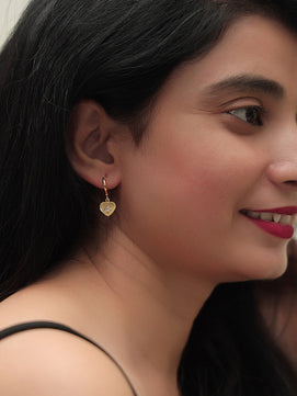 Heart-shaped AD Drop Earrings (Gold)