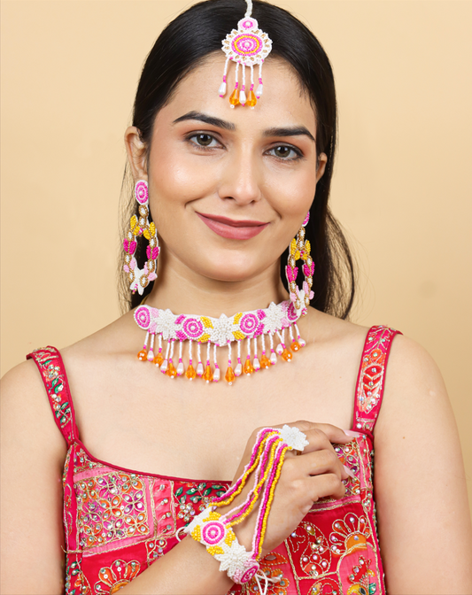 Zia Floral Bridal Jewellery Set (Pink and Yellow)