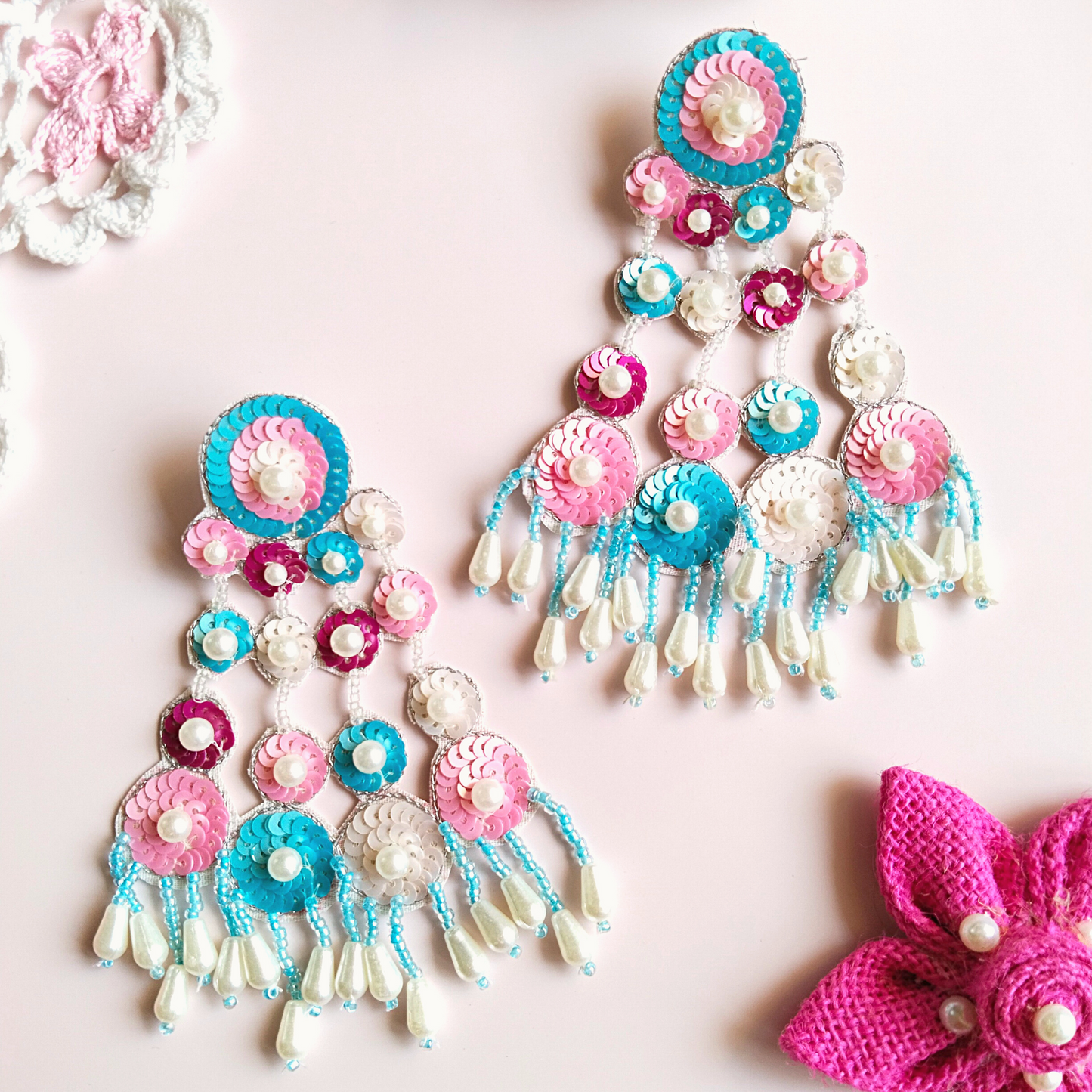 Sequina Earrings (Pink and Blue)