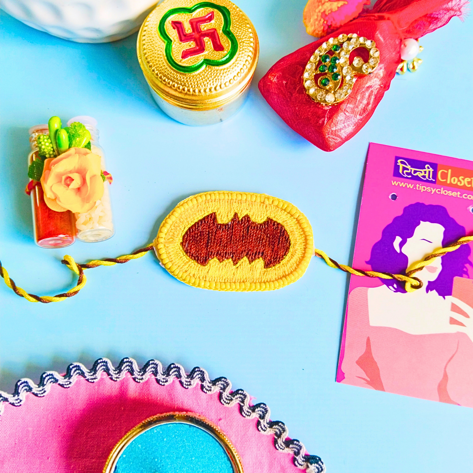 SuperHero Beaded Thread Rakhi with Roli Chawal for Kids