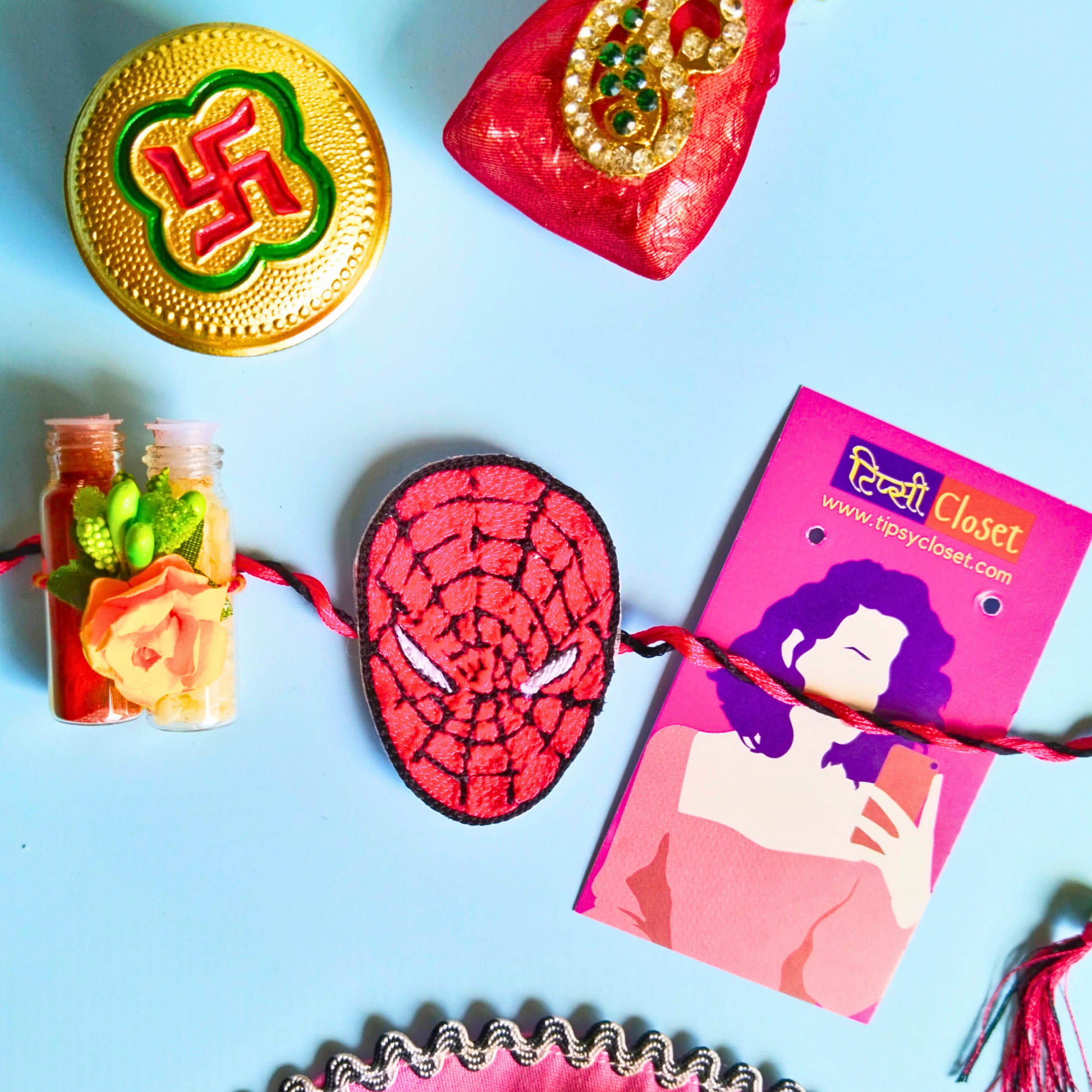 SuperHero Beaded Thread Rakhi with Roli Chawal for Kids