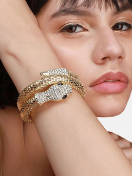 Viral Spiral Coil Chunky Snake Bracelet | Stretchable Serpent Gold Bracelet