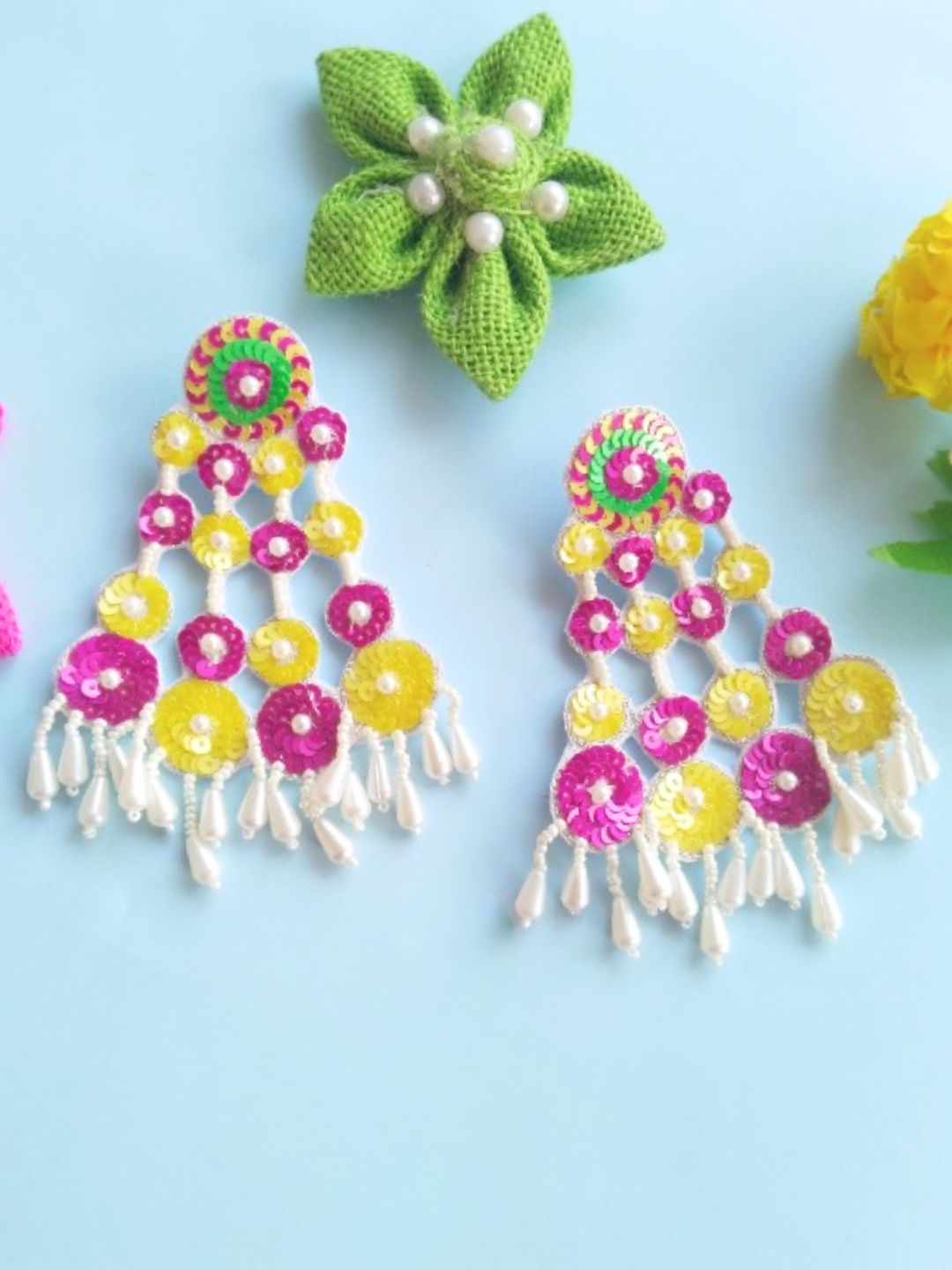 Sequina Earrings (Pink and Yellow)