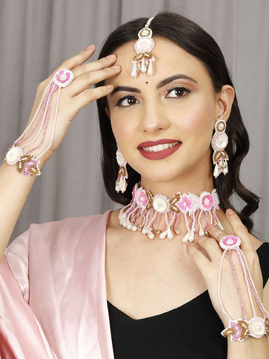 Sunaina Bridal Jewellery Set (Pink and Golden)